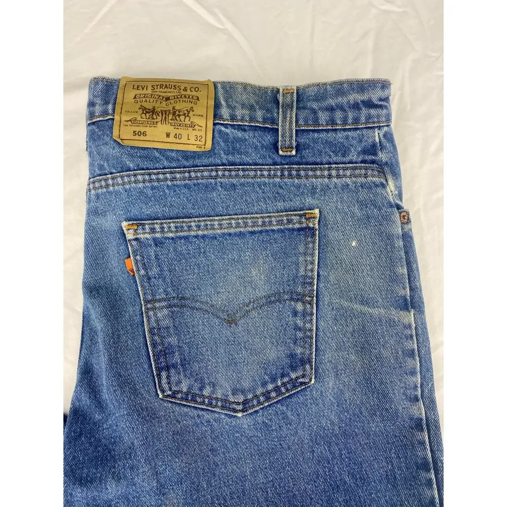 VTG Y2K Men Levi's 506 Orange Tab USA Straight Fit Leg denim blue jeans 40x32